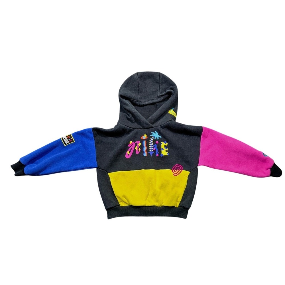 Nike Kids Colorblock Hoodie Pullover Black Yellow Blue Pink M 5-6 Years